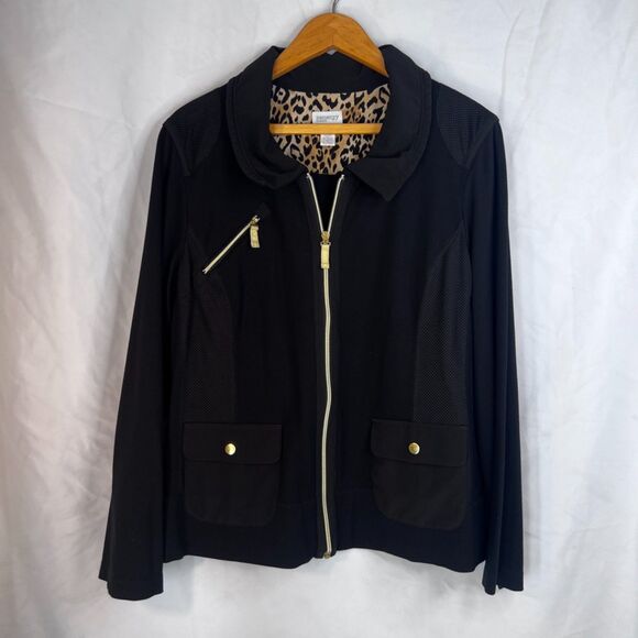 Chicos Zenergy Gold Zip Black Jacket Mesh Accents Casual Basic Size 2-12/14 - Picture 12 of 12